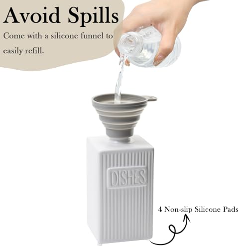 Ceramic Soap Dispenser Set, 2 Pack Hand and Dish Soap Dispenser with Funnel for Kitchen and Bathroom, White - color: White