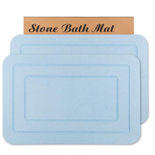 2 Pack Diatomaceous Earth Bath Mat, Stone Shower Mat, Non-Slip Super Absorbent Quick Drying Bathroom Kitchen Floor Mat, Blue, 24x15 - color: Blue Rectangle