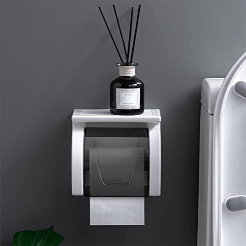 Self Adhesive Toilet Paper Holder with Shelf, Waterproof Toilet Paper Roll Holder Wall Mount for Bathroom and Washroom, White
