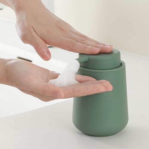 YAUKPH Sage Green Foaming Hand Soap Dispenser Plastic 11 oz - Modern Minimalist Style for Bathroom & Kitchen Countertop Refillable
