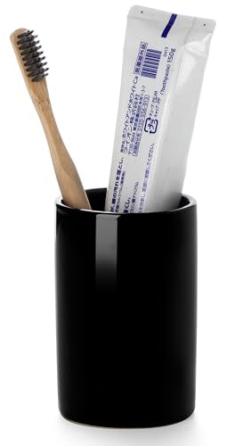 Glossy Black Ceramic Toothbrush Holder for Bathroom Countertop | Holds toothbrushes, toothpaste, floss picks, pen, or small vanity tools. - size: 1pcs