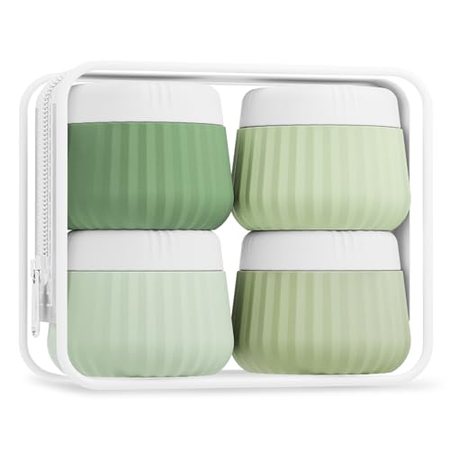 Mrsdry Travel Containers for Toiletries 4 Pack, TSA Approved Travel Size Toiletries, With Clear Bag Leak Proof Silicone Jars, Creams Jars Carrying Small Items - color: Water Green, size: 1 oz