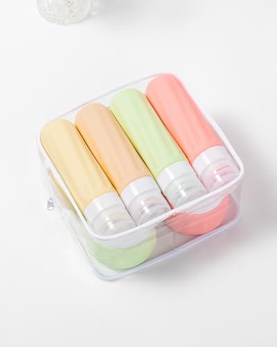 Mrsdry Travel Size Toiletries 8 Pack, TSA Approved 3oz Silicone Squeeze Bottles & Cream Jars with Clear Travel Bag - color: Maple Leaf, size: 3oz bottle 3oz jar