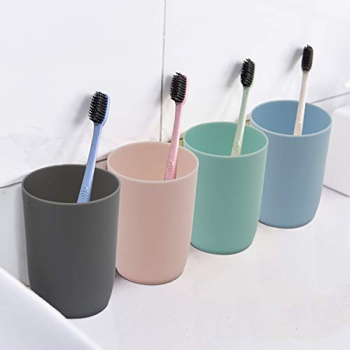 4-Pack Plastic Bathroom Tumbler Cups | Stackable Toothbrush & Mouthwash Cups | Reusable, Dishwasher Safe | 10oz (280ml) | 4 Colors for Travel