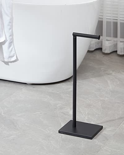 Free Standing Bathroom Toilet Paper Holder Stand with Reserve, Stainless Steel Pedestal Tissue Roll Holder, Black DECLUTTR - color: Black