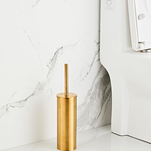 Brushed Gold Toilet Brush and Holder Set, Stainless Steel Bowl Scrubber with Replaceable Head, Luxury Bathroom Cleaning Accessory - color: Brushed Gold