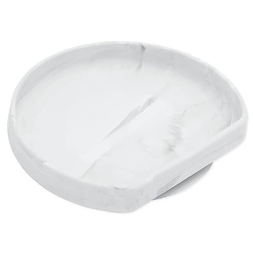 Bumkins Toddler and Baby Suction Plate, Silicone Grip Dish for Babies and Kids, Baby Led Weaning, Children Feeding Supplies, Non Skid Sticky Bottom, Platinum Silicone, Ages 6 Months Up, Marble - color: A3 Marble-GP