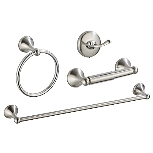 4 Piece Bathroom Accessory Set(Adjustable Towel Bar, Towel Ring, Toilet Paper Holder,Towel Hook), Wall Mounted Bathroom Hardware Accessories Set,Brushed Nickel - color: Brushed Nickel, size: 4 pieces
