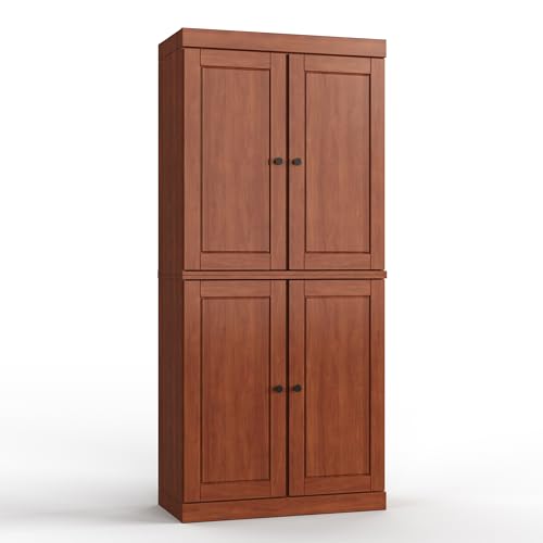 Palace Imports Solid Wood Tall Bathroom Pantry Cabinet with 4 Wooden Doors & Adjustable Shelves, Mocha - 100% Eco-Friendly, Renewable, Space-Saving Storage, 71.5" H x 32" W, Made in Brazil - color: Mocha