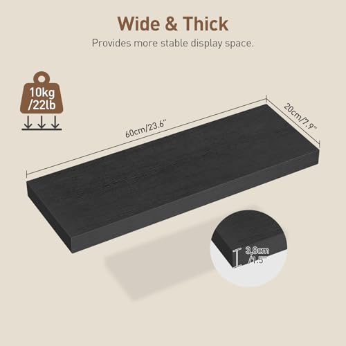 RALGEND Floating Shelves for Wall, 1.5" Thick Wall Shelf Set of 3 with Invisible Brackets, 23.6L x 7.9W Hanging Book Shelves Farmhouse Home Decor for Bathroom, Living Room, Bedroom, Black 6301BJP3BK - color: Black, size: 23.6 Inches