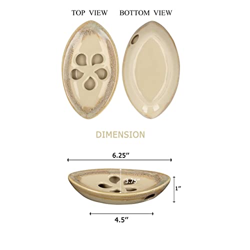 Ceramic Soap Dish with Self Draining Tray for Bar Soap, Bathroom, Kitchen (Ivory No.3) - color: Ivory No.3