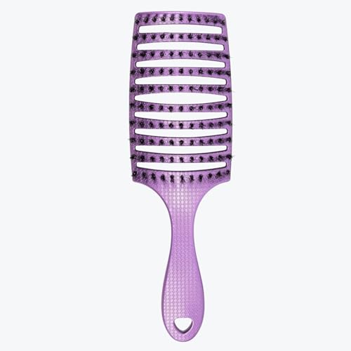 HAPPY HAIR BRUSH Happy Detangler Paddle Brush with Boar Bristles & Nylon Pins | Designed by Women to Detangle & Smooth Thick, Fine or Curly Hair | Pain-Free Slick Back Brush, Lightweight (Lavender) - color: Lavender