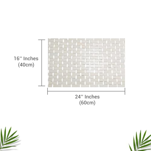 Bamboo Bath Mat 24 x 16 Inches and Soap Dish Set Bathroom Rugs Non Slip Washable Bamboo Shower Mat Bathtub Mat Non Slip for Kitchen Sauna Spa Hot Tub Outdoor Bathroom Decor - White - color: White, size: 24x16