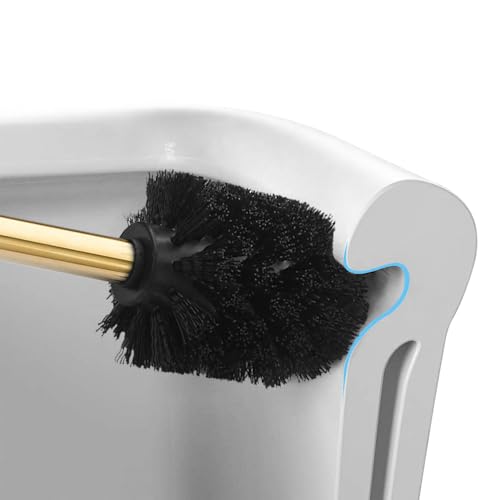 Toilet Brush and Holder Set Gold Stainless Steel, 304 Heavy Duty Round Toilet Brush Set – Rust Resistant, Long Handle, Replacement Heads, Floor Standing Bathroom Toilet Cleaning Brush - color: Gold-round