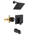 Esnbia Tub Shower Faucet Set (Valve Included) with 6-Inch Rain Shower Head and Tub Spout, Black Shower Head and Handle Set，Single-Handle Tub and Shower Trim Kit, Matte Black - color: Matte Black, style: with tub spout