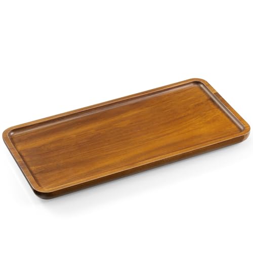 Acacia Wood Bathroom Vanity Tray, 12 Inch Wooden Decorative Tray for Toilet Tank, Coffee Table, Kitchen Counter, Makeup, Perfume, Coffee Bar, Snacks, Candles and Home Decor - size: 12 Inch