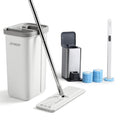 JOYMOOP Bathroom Cleaning Set, Mop and Bucket System with Toilet Brush Set, White, Microfiber Flat Mop for Household & Commercial Floor and Bathroom Cleaning