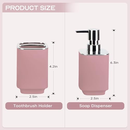 Pink Bathroom Accessories 2 Pieces, Soap Dispenser and Toothbrush Holder Set for Boho Bathroom - color: Pink, size: 2PCS