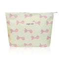 Wudygirl Bow Makeup Bag Polka Dot Cosmetic Bag Small Travel Makeup Pouch for Women Zipper Cosmetic Pouch Aesthetic Handbag 8.3" x 5.9"(Blue Dot Bow) - color: Blue Dot Bow