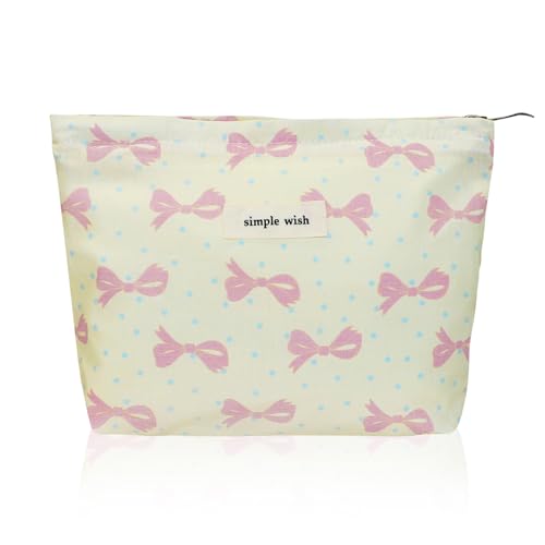 Wudygirl Bow Makeup Bag Polka Dot Cosmetic Bag Small Travel Makeup Pouch for Women Zipper Cosmetic Pouch Aesthetic Handbag 8.3" x 5.9"(Blue Dot Bow) - color: Blue Dot Bow