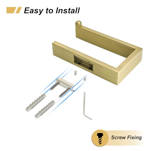Sayayo Brushed Gold Toilet Paper Holder Wall Mount, Toilet Tissue Holder for Bathroom Tp Holder Square, SUS304 Stainless Steel - color: Gold - Drilling