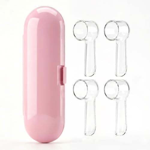 Electric Toothbrush Travel Case for Oral-B Toothbrushes - 4 Pcs Toothbrush Head Covers Compatible with Oral B Electric Toothbrush Heads (Pink) - color: Pink