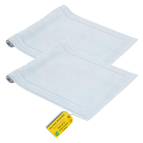Turkish Cotton Bath Mat Set of 2-100% Turkish Cotton 21x34 inch Bathroom Floor Towel Mat (Not Rug) - Absorbent 900 GSM Hotel Spa Quality Floor Towels - Machine Washable Quick Dry - color: Light Blue (Zen Design)