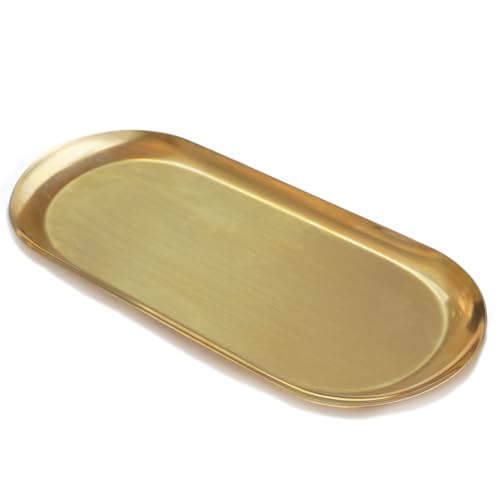 12inch Large Decorative Tray, Thicken Stainless Steel Bathroom Vanity Tray for Dresser Counter, Oval Jewelry Perfume Cosmetics Trays Organizer (Gold) - color: Gold