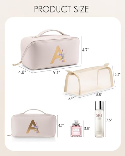 VLANDO Makeup Bag, Graduation Gifts for Girls,Personalized Makeup Bag,Makeup Organizer Bag,Preppy Stuff Gifts for Teen Girls Birthday Gift for Women Friends Sister(Letter A) - color: 14.White-A