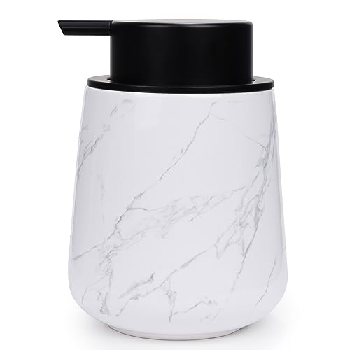 Bosilunlife Hand Soap Dispenser - Marble Lotion Dispenser 12Oz Ceramic Soap Dispenser Bathroom Refillable Liquid Pump Dispenser for Bathroom Kitchen Dispenser for Dish Soap with Easy-to-Press Pump - color: Marble