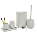 GAHEFY Small Beige White Bathroom Accessories Set with Mini Trash Can 3 Liter/0.8 Gallon,Toothbrush Holder,Soap Dispenser,Vanity Tray,Toilet Brush and Holder (Beige White 5pcs) - style: Beige white 5pcs