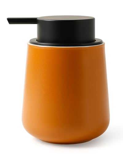 BosilunLife Hand Soap Dispenser - Ceramic Dish Soap Dispenser for Bathroom 12ounce Refillable Liquid Hand Wash Dispenser for Essential Oil, Lotion Soap, Orange - color: Orange