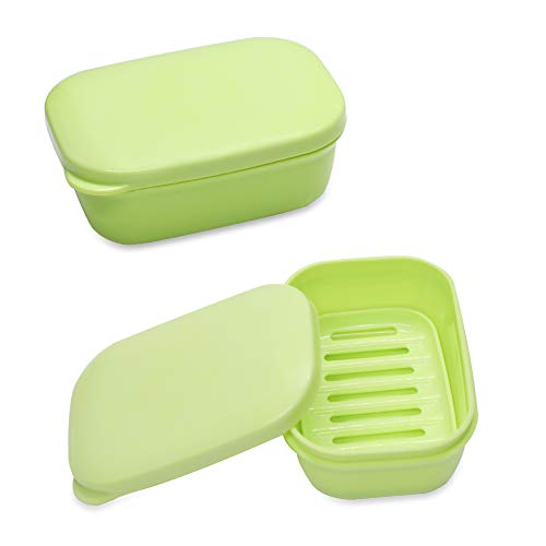 Soap Dish 2 Pack Waterproof Portable Soap Case Tray for Travel, Home, Outdoor, Camping, Gym - Light Green - color: Light Green