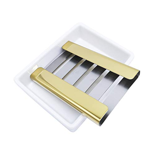 Ceramic Soap Dish Gold Stainless Steel Soap Holder for Shower and Bathroom Double Layer Draining Soap Box