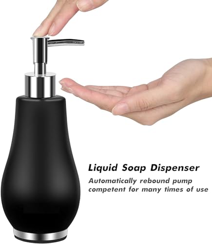 RQYIXI Bathroom Accessories Set 4 Pcs Toothbrush Holder Soap Dispenser Ceramic Bathroom Accessory Set with Toothbrush Cup Soap Dish Tumbler Black - color: K-black