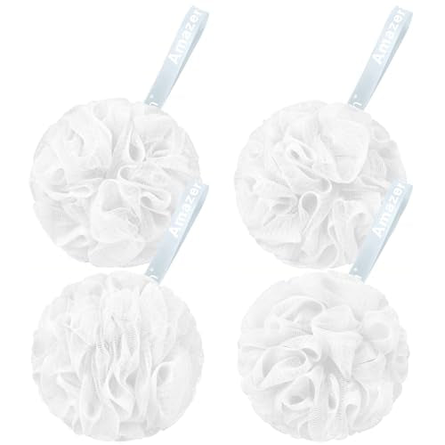 AmazerBath Loofah Sponge 75g/Piece, Exfoliating Bath Sponge Body Scrubber - Loofa Set of 4 - Snow White, Large - style: White