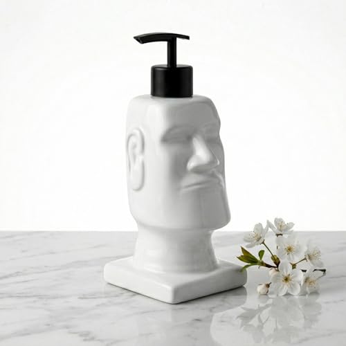BOPPIE Stylish Ceramic Moai Statue Soap Dispenser, Modern Countertop Hand & Dish Soap Dispenser for Bathroom/Kitchen, Refillable Liquid Soap Bottle with Manual Pump (Ceramic Moai) - color: Ceramic Moai