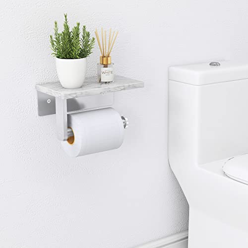 Gypie Brushed Nickel Toilet Paper Holder with Natural Marble Shelf, Screw Wall Mounted, Tissue Roll Holder for Bathroom Washroom - color: Brushed Nickel