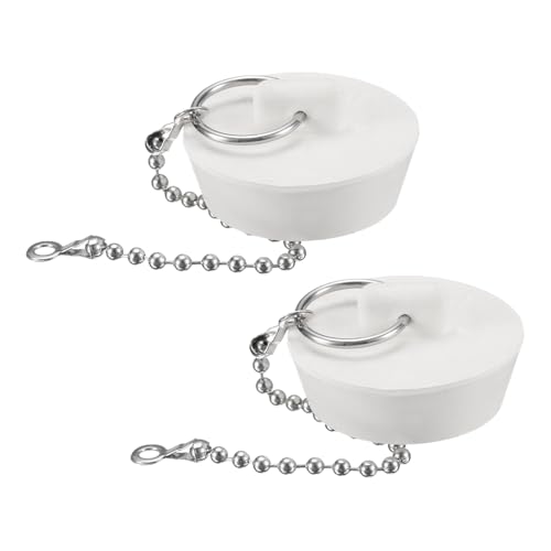 uxcell 2 Pcs Tub Stoppers, Rubber Bathtub Stoppers 1-3/8" to 1-1/2" Kitchen Sink Drain Stopper, Bathroom Drain Plug with Pull Ring and 15" Beaded Chain, White - size: 1-3/8"to 1-1/2"