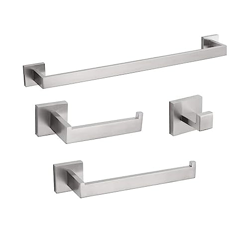 4-Piece Bathroom Hardware Set, Towel Rack Towel Bar Towel Holder Toilet Paper Holder Towel Hooks Modern Square Premium Stainless Steel Brushed Nickel Wall Mounted Bathroom Accessories Set (16inch) - color: Brushed Nickel Standard-mount, size: 16inch