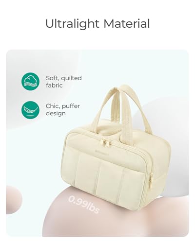 BAGSMART Travel Toiletry Bag, Puffy Large Toiletry Bag for Women, Lightweight Cosmetic Makeup Bag Organizer with Handle for Traveling, Accessories, Essentials, Toiletries (Grayish Brown) - color: D-Light Camel