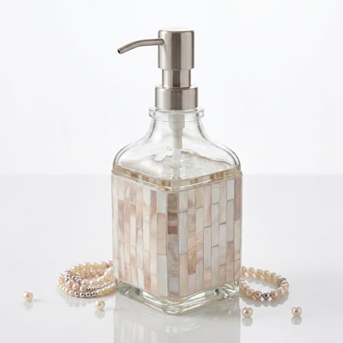 BOPPIE Handcrafted Mosaic Glass Soap Dispenser, Modern Countertop Hand & Dish Soap Dispenser for Bathroom/Kitchen, Refillable Liquid Soap Bottle with Stainless Steel Rust Proof Pump (Mosaic Block) - color: Mosaic Block