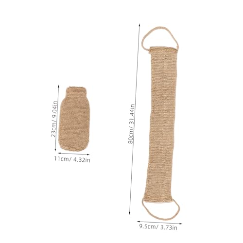 Ipetboom 2pcs Natural Sisal Back Scrubber and Bath Rub Glove Set Exfoliating Mitt for Shower and Bath Deep Cleaning Glove and Strap