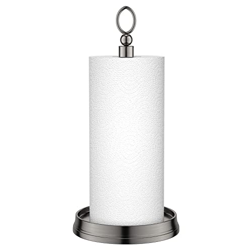 KASUNTO Paper Towel Holder With Heavy Weighted Base - Steel Countertop Stand for Kitchen, Bars & Dining Tables - Fits Standard & Jumbo Rolls - Brushed Nickel - color: Brushed Nickel