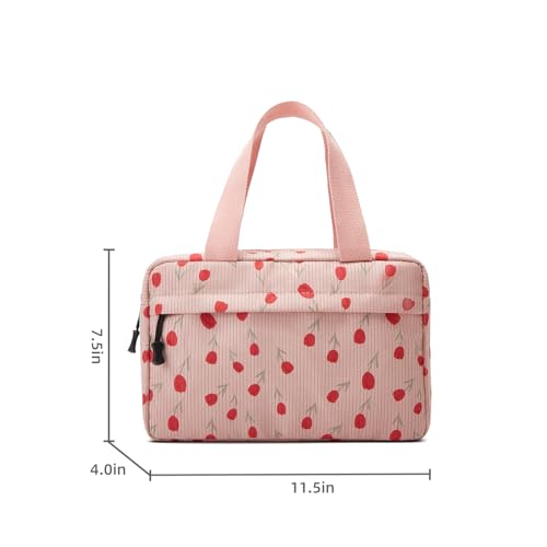 Large Makeup Bag for Women Corduroy Cosmetic bag Make up Bags Zipper Pouch with handle Cosmetic Organizer Toiletry Bag for Travel Storage - color: 29-Tulip Pink