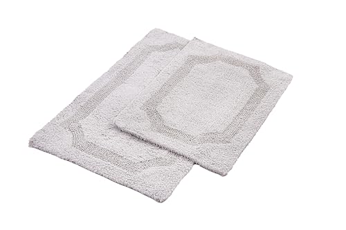 voyzz home Set of 2 Reversible Bath Rug 20x32 inch -17x24 inch | 100% Cotton Hand Tufted Soft & Absorbent Bath Mat|Washable Quick Dry Shaggy Shower Mat | Non-Slip Mordern Bathroom Decor | Grey… - color: Grey Shaggy Set of 2 20x32-17x24