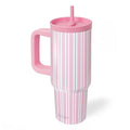 SANDJEST Stripe Stainless Steel Locking Lid Silicone Straw Tumbler with Handle 40oz, Insulated Stainless Steel Travel Cup for Women Girls Friends, Gift Idea for Birthday Summer Vacation (Pink) - color: Pink Stripes