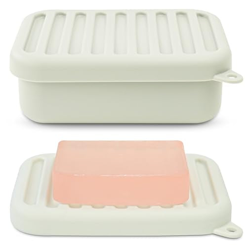Superior Leak-Proof Silicone Travel Soap Case with Drainage Lid/Layer, Compact Bar Soap Container, Durable Soap Holder for Camping, Gym, and Travel Size Toiletries (Off-White) - color: Off-white