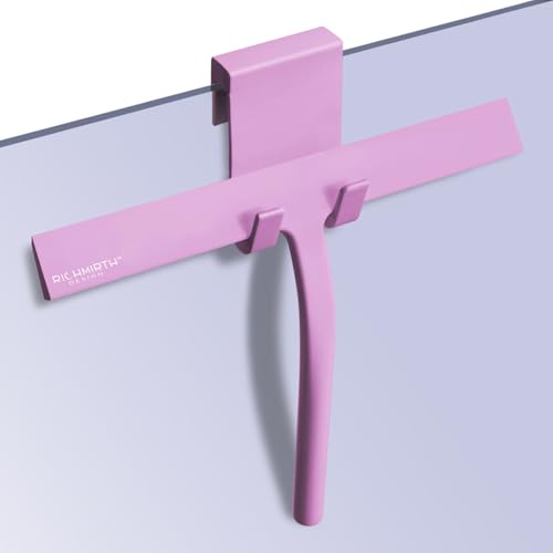 Shower Squeegee with Silicone Hook, 11" Inch Width All Purpose Squeegee Wiper for Shower Glass Doors Bathroom Mirror Tiles Car Window Cleaner Tool - Pink - color: Pink, size: 11 Inches