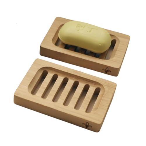 Bamboo Soap Dish – 2-Pack Self-Draining Soap Dish for Shower – Natural Bamboo Wood Tray for Bathroom with Drainage – Wooden Holder for Kitchen, Bath, Sink